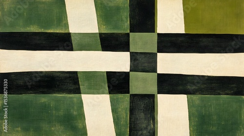 Abstract Geometric Art Green Beige Black Canvas Painting