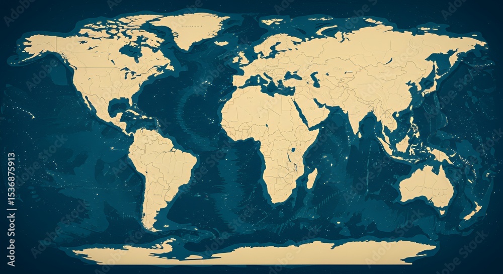 Fototapeta premium Detailed World Map: Continents and Oceans