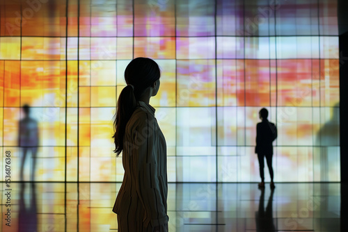 Virtual team collaboration takes place in a colorful digital environment during a modern workshop