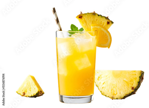Tropical Pineapple Cocktail with Straw and Citrus Slice, Summer Vibes, Transparent PNG
