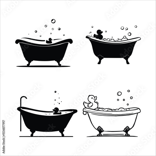 Bubble Bath Moments – Representation of Bathtub Fun, Childhood Joy, and Hygienic Relaxation Vector Illustration