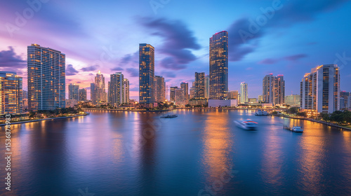 Wallpaper Mural Urban Harbour Night Skyline with Skyscrapers and Neon Reflections Torontodigital.ca