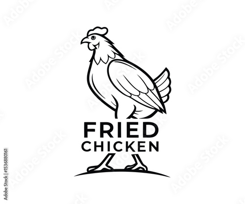 Line Art Illustration of Fried Chicken with Bold Typography on a White Background for Restaurant Branding