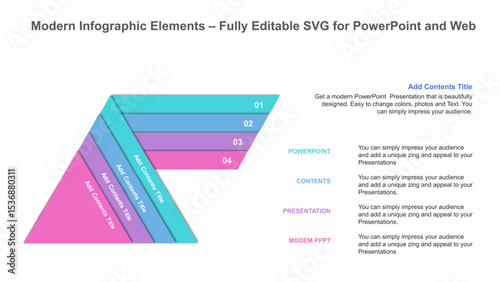 Layered Diagonal Infographic for PowerPoint Presentation. Fully editable vector SVG file compatible with PowerPoint, Illustrator, and most vector-based applications.