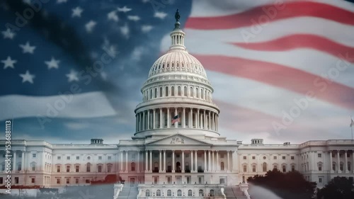 Wallpaper Mural US Capitol Building with American Flag Background: Politics, Government, and American Symbolism Torontodigital.ca