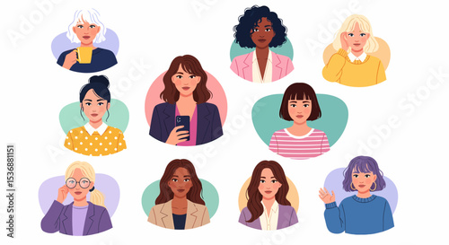 Diverse Group of Women Portraits: Vector Illustration for Social Media