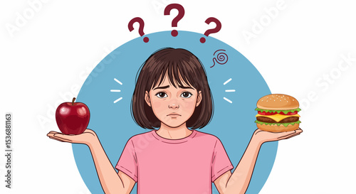 Choice Between a Healthy Apple and Unhealthy Fast Food Burger