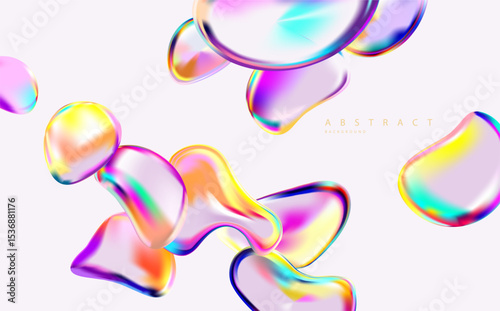 Abstract background of holographic liquid shapes. Colorful iridescent bubbles.