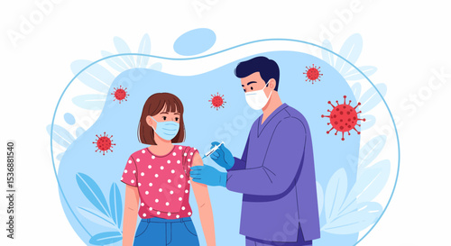 Young woman receives COVID-19 vaccine doctor administering injection