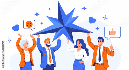 Teamwork and Achievement: Business People Holding Up a Big Star