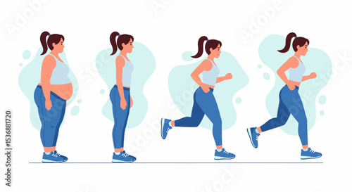 Weight Loss Transformation Woman Running Steps Diet Fitness Journey