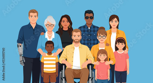 Diverse Multi-Generational Family Gathering with Wheelchair User and Bionic Limb