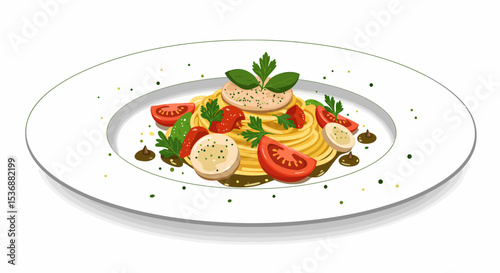 Spaghetti with Tomatoes and Basil Delicious Italian Dish