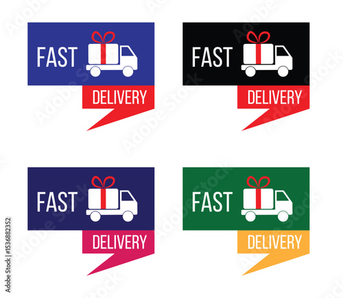 Fast Delivery Banner with Parcel Loaded Truck. Delivering goods to a customer and reliable cargo service vector art