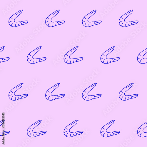 Seamless Mediterranean Shrimp Food Textile Print Pattern. Travel Vacation Rest Theme. Summer Resort Fabric Swatch Doodle Line Hand Crafted Decoration. Simple Line Art Sketch Outline Drawing.