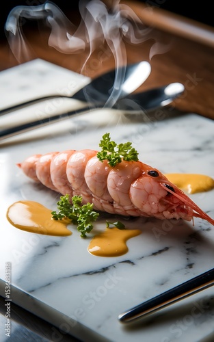 Steamed Prawn Dish: Gourmet Seafood Presentation AI generated