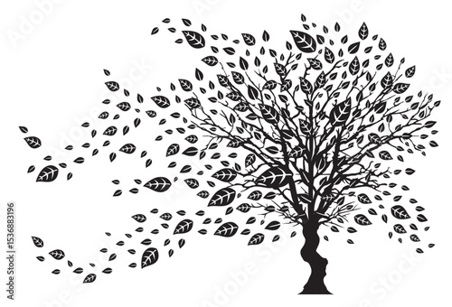 Illustration Arbre et Feuillage - Tronc en forme de Main - Vecteur Noir et Blanc
