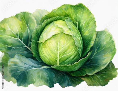 watercolor painting of fresh cabbage isolated on white backdrop tasty and healthy vegetable