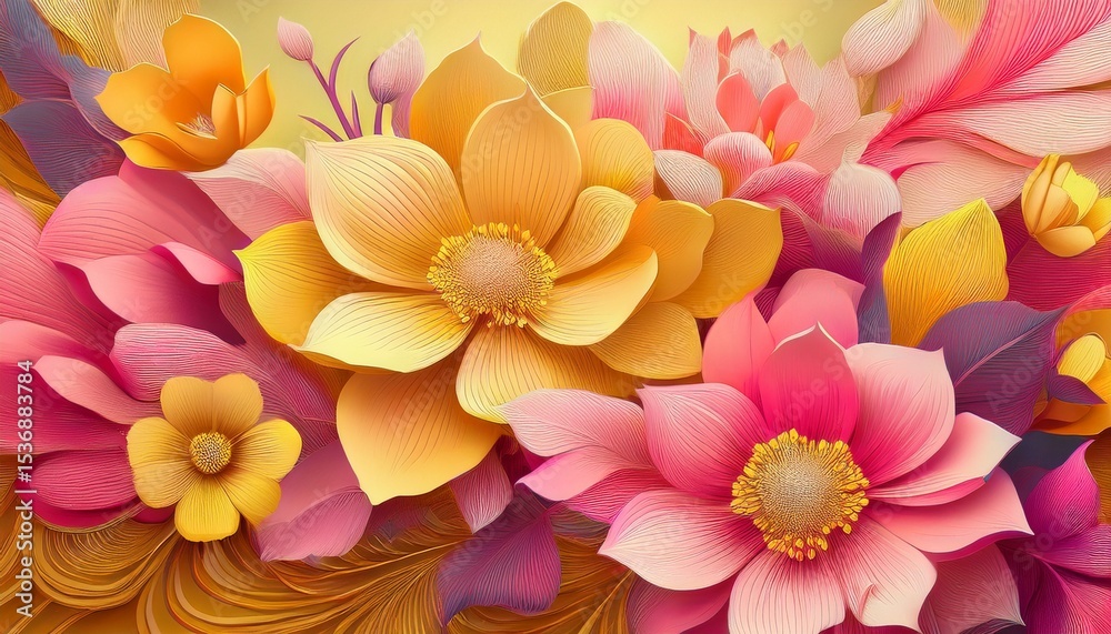 Fototapeta premium joyful mod flowers in pink and mustard color abstract background