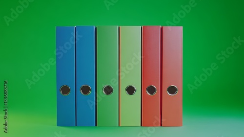 office binders in different colours standing on a green background 