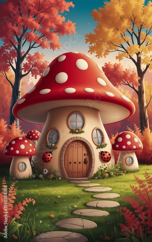 Enchanted Mushroom House: Autumn Fantasy Art AI generated