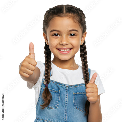 Happy girl giving thumbs up isolated on transparent background