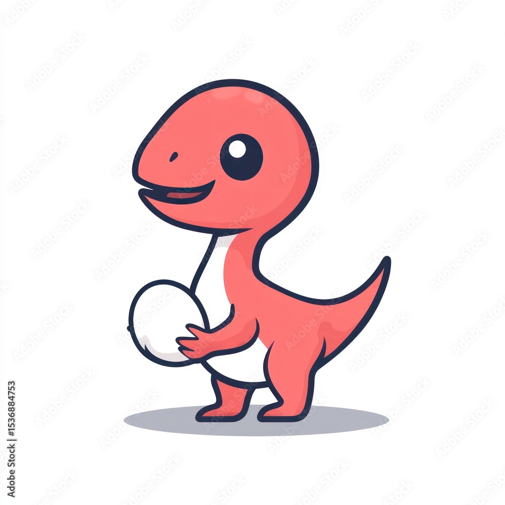 Obraz premium Cute cartoon dinosaur holding a ball