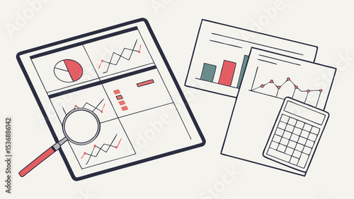 Business Data Analysis with Charts Graphs and Calculator.