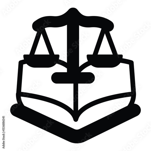 Weigh scales with laws book solid icon, family lawyer concept. Vector graphics. Libra scales with human rights textbook sign on white background, style mobile or design.