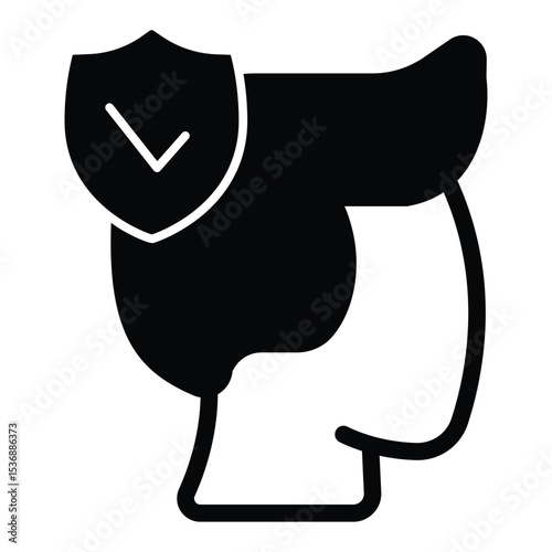 Man head with trust emblem solid icon, family lawyer concept. Vector graphics. Married person trust, human rights sign on white background, style mobile or design.