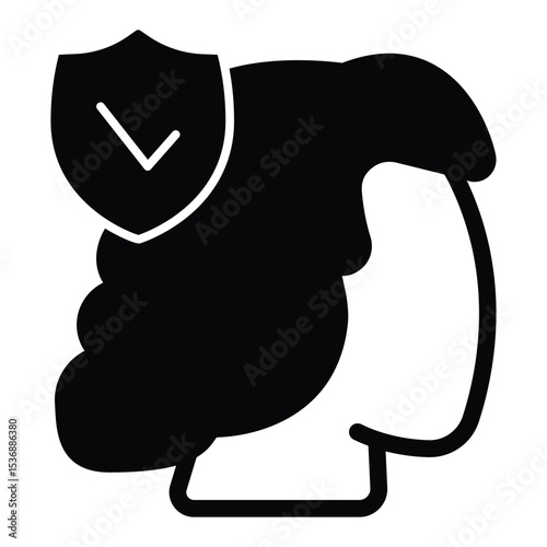 Woman head with trust emblem solid icon, family lawyer concept. Vector graphics. Married person trust, human rights sign on white background, style mobile or design.
