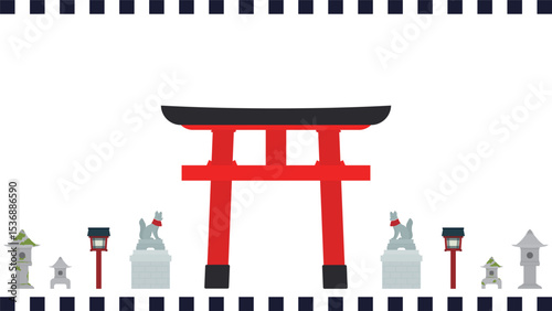 稲荷神社のイラスト素材セット　Clip art set of Inari shrine