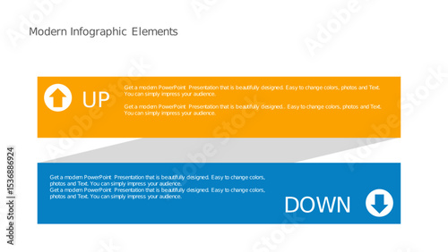 Up vs Down Comparison PowerPoint Template with Icons. Fully editable vector SVG file compatible with PowerPoint, Illustrator, and most vector-based applications.
