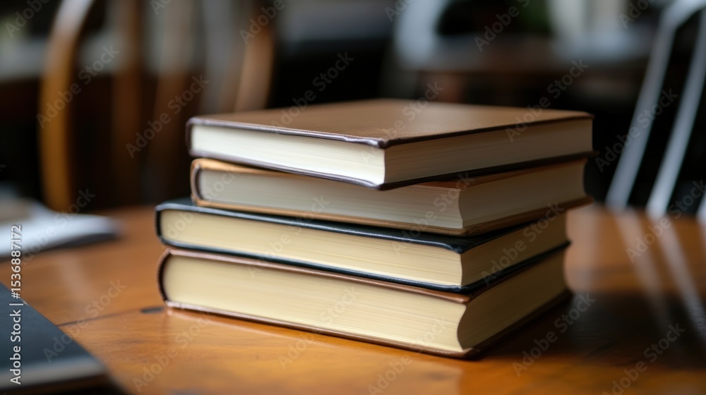 Fototapeta premium Books stacked on a table