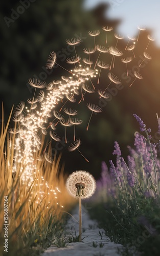 Magical Dandelion Wishes: Nature's Breathtaking Beauty AI generated