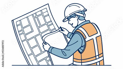 Construction Worker Studying Architectural Plans.