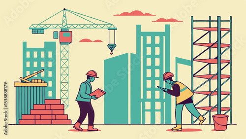 Construction Workers on a Building Site.