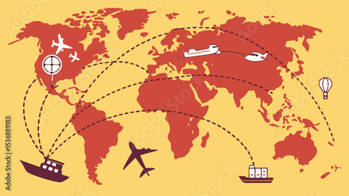 Global Transportation Network Air Sea and Land Routes Illustrated.