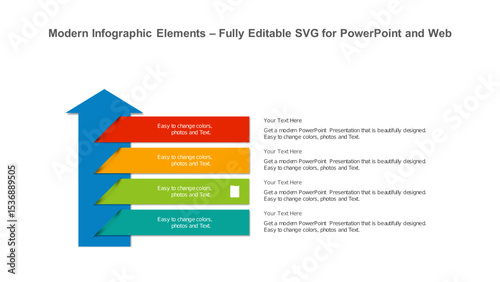 Arrow Layered PowerPoint Infographic Template with Editable Icons. Fully editable vector SVG file compatible with PowerPoint, Illustrator, and most vector-based applications.