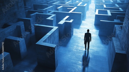 Businessman navigating a dark maze