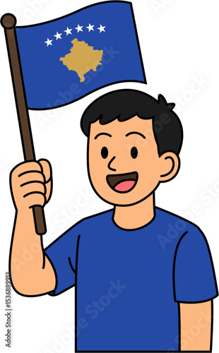 A man is holding the Kosovo flag