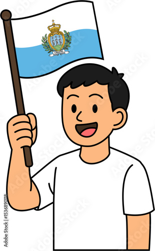 A man is holding the San Marino flag