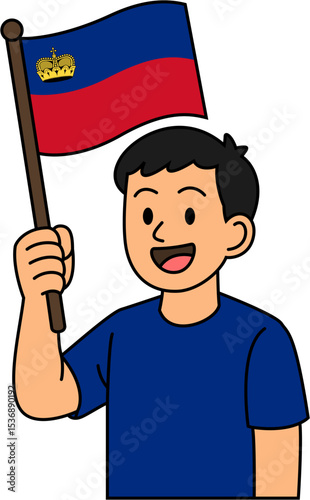 A man is holding the Liechtenstein flag