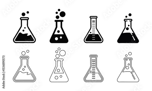 Erlenmeyer Flask and Laboratory Glassware Icons Set - Chemistry and Science.
