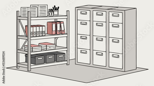Office Storage Metal Shelving Unit and Filing Cabinet.
