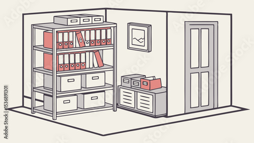 Organized Office Storage Room with Filing Cabinets and Boxes.