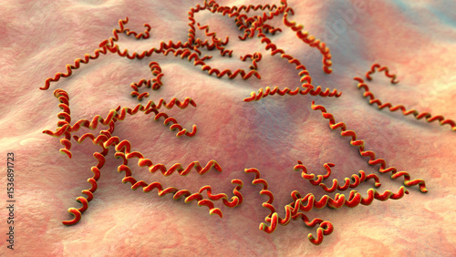 Treponema pallidum, 3D illustration of spiral-shaped bacterium causing syphilis
