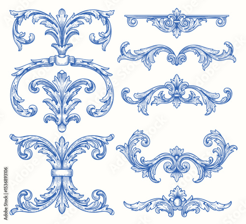 Hand drawn vector retro ornaments. victorian floral ornamental borders, vintage decorative frame elements.