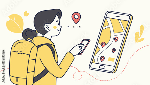 Woman Using Smartphone Navigation for Travel and Location Tracking.