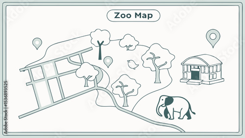 Zoo Map with Locations of Animals and Buildings.